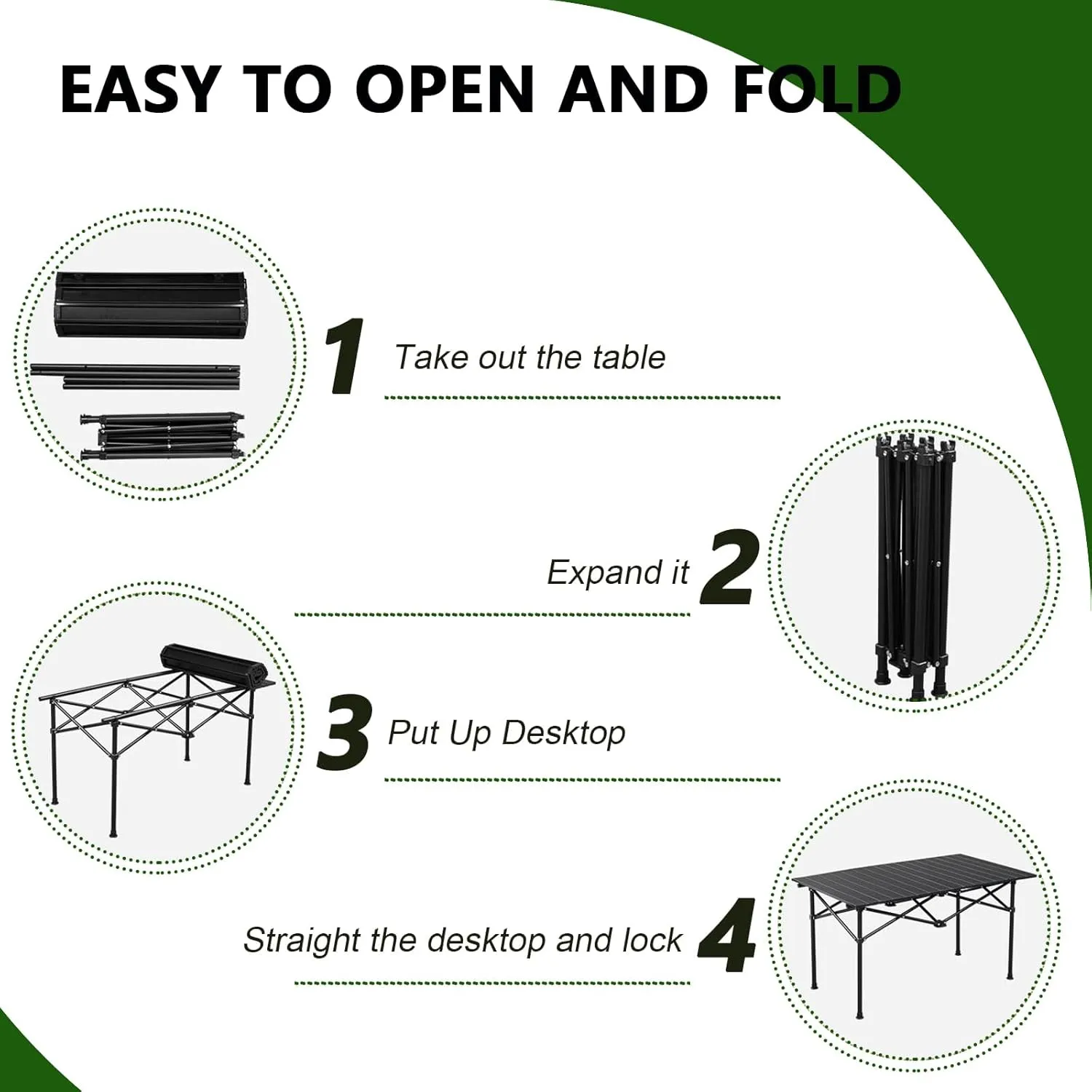 Small Camping Table, Foldable Beach Table with Aluminum Top, Portable Design for Outdoor Picnic, BBQ, Cooking, and Festivals with Carrying Bag Black 120×55×50cm/47×21×19.7in