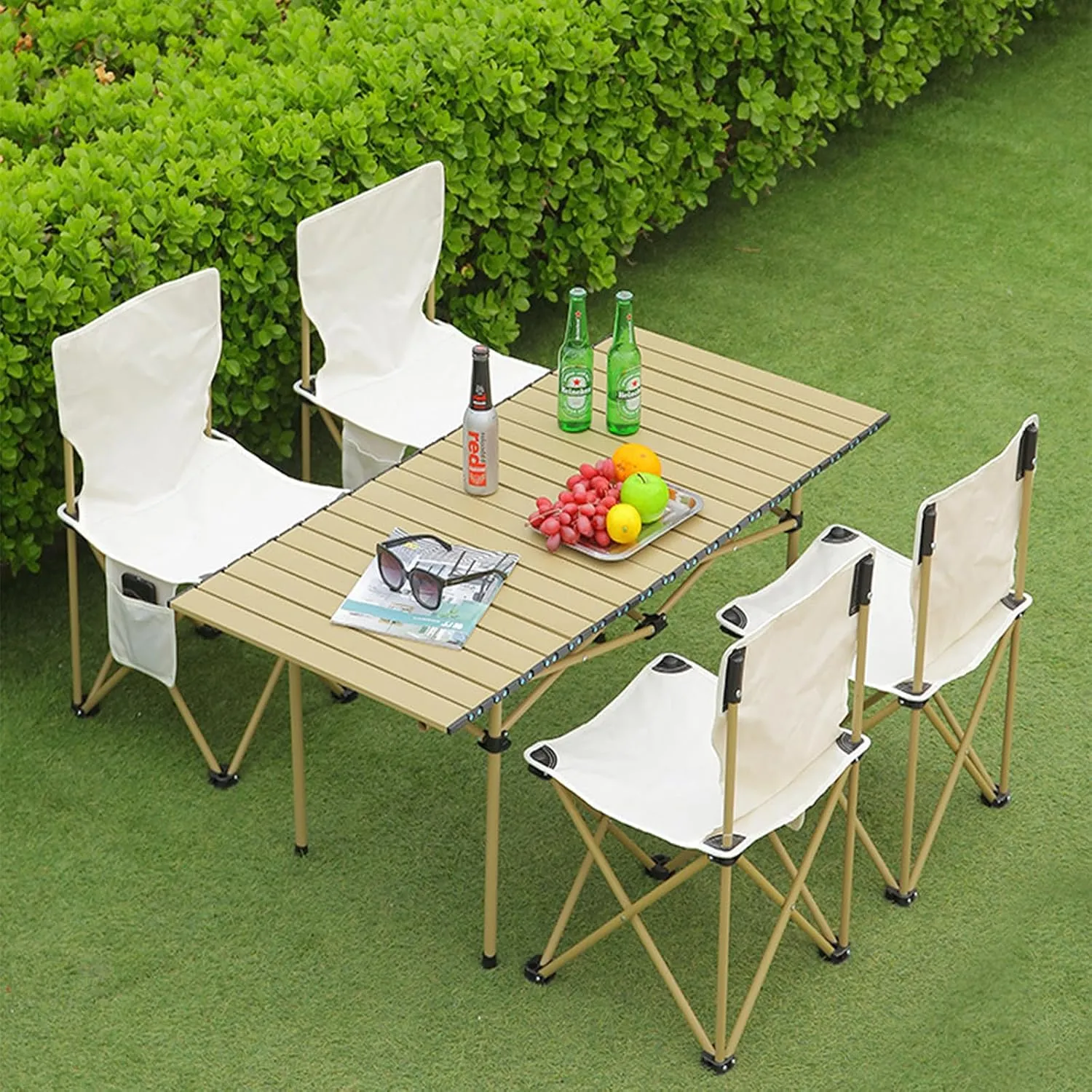 Small Camping Table, Foldable Beach Table with Aluminum Top, Portable Design for Outdoor Picnic, BBQ, Cooking, and Festivals with Carrying Bag Black 120×55×50cm/47×21×19.7in