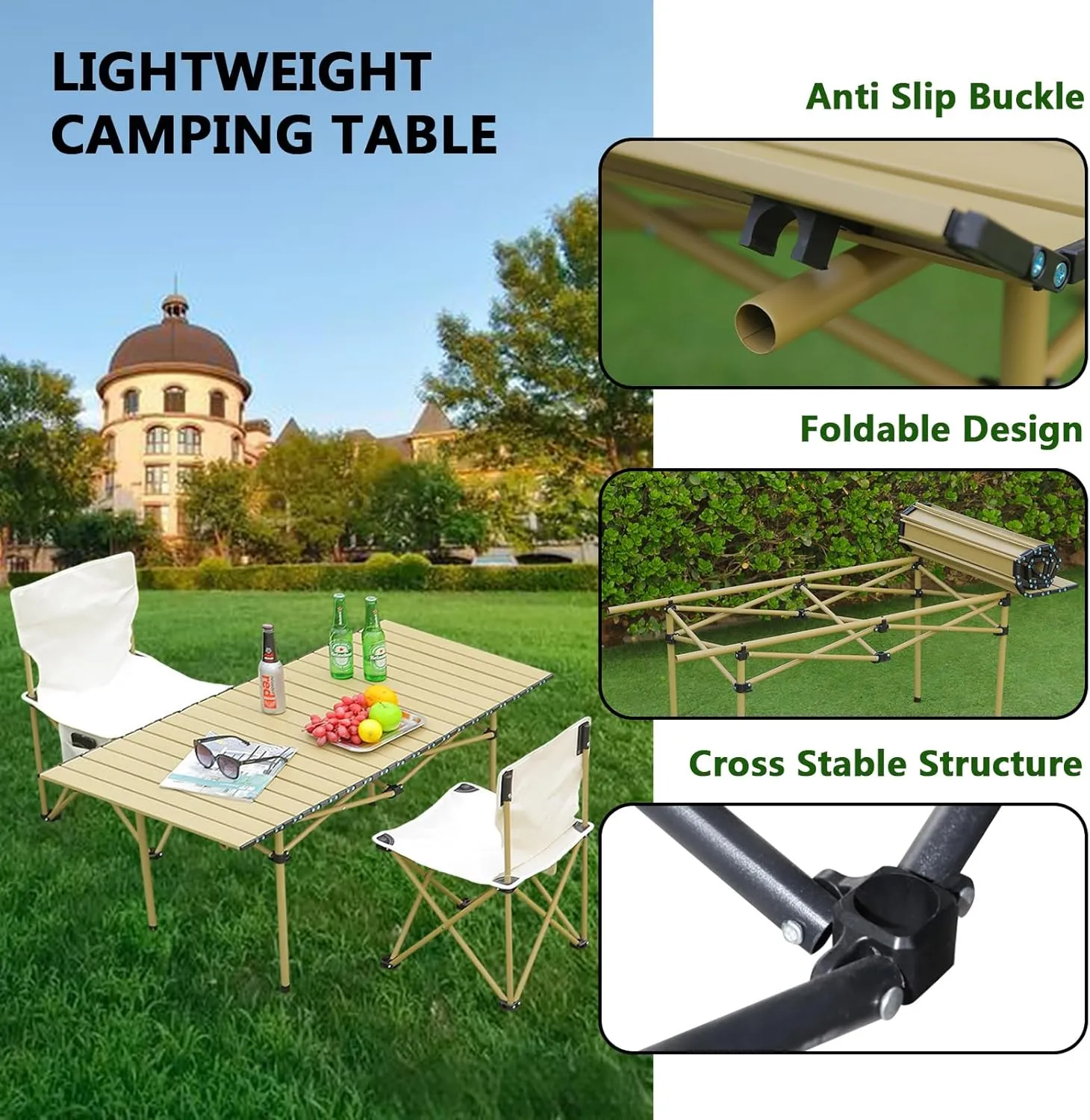 Small Camping Table, Foldable Beach Table with Aluminum Top, Portable Design for Outdoor Picnic, BBQ, Cooking, and Festivals with Carrying Bag Black 120×55×50cm/47×21×19.7in