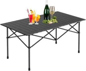 Small Camping Table, Foldable Beach Table with Aluminum Top, Portable Design for Outdoor Picnic, BBQ, Cooking, and Festivals with Carrying Bag Black 120×55×50cm/47×21×19.7in