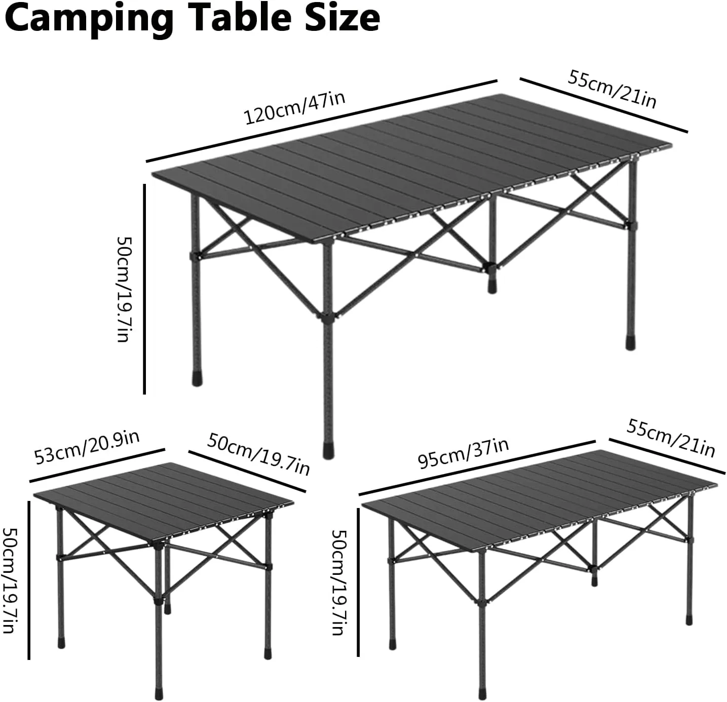 Small Camping Table, Foldable Beach Table with Aluminum Top, Portable Design for Outdoor Picnic, BBQ, Cooking, and Festivals with Carrying Bag Black 120×55×50cm/47×21×19.7in