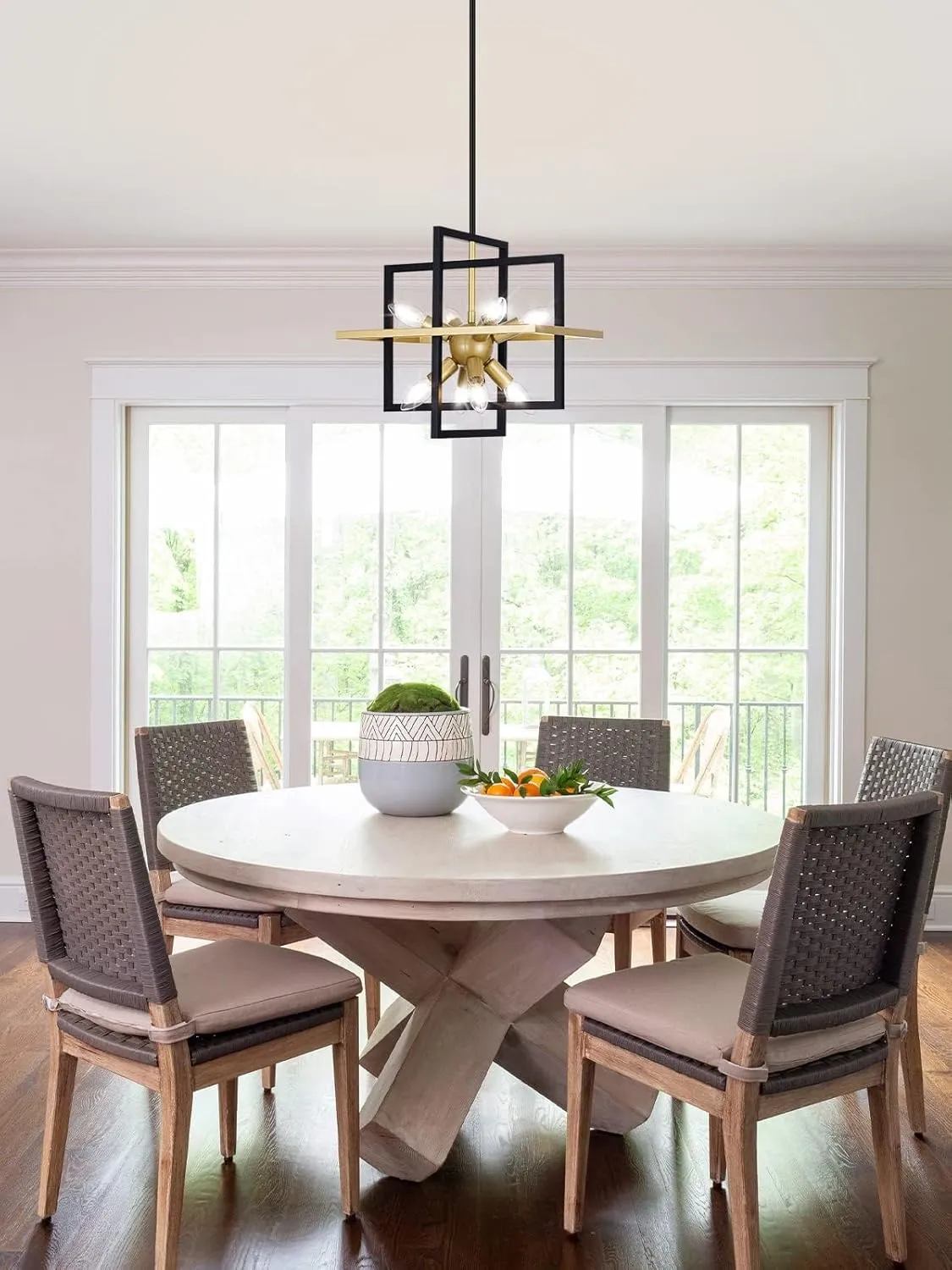 Small Modern Lantern Chandeliers, Geometric Black Gold Pendant Light Fixture, 8-Light Industrial Hanging Chandelier for Dining Room, Kitchen, Bedroom, Foyer, Entryway-UL Listed