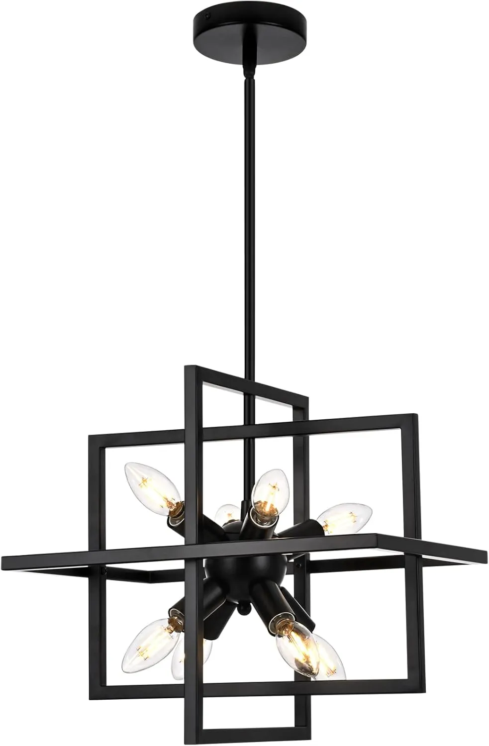 Small Modern Lantern Chandeliers, Geometric Black Pendant Lighting, 8-Light Industrial Hanging Chandelier Light Fixture for Dining Room, Kitchen, Bedroom, Foyer, Entryway, Farmhouse UL Listed