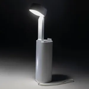 Small Rechargeable Lamp, Bright LED Flashlight Battery Powered, Cute Cordless Desk Lamp with Power Bank, Portable Camping Light with Phone Holder, Emergency Indoor Outdoor Light, White