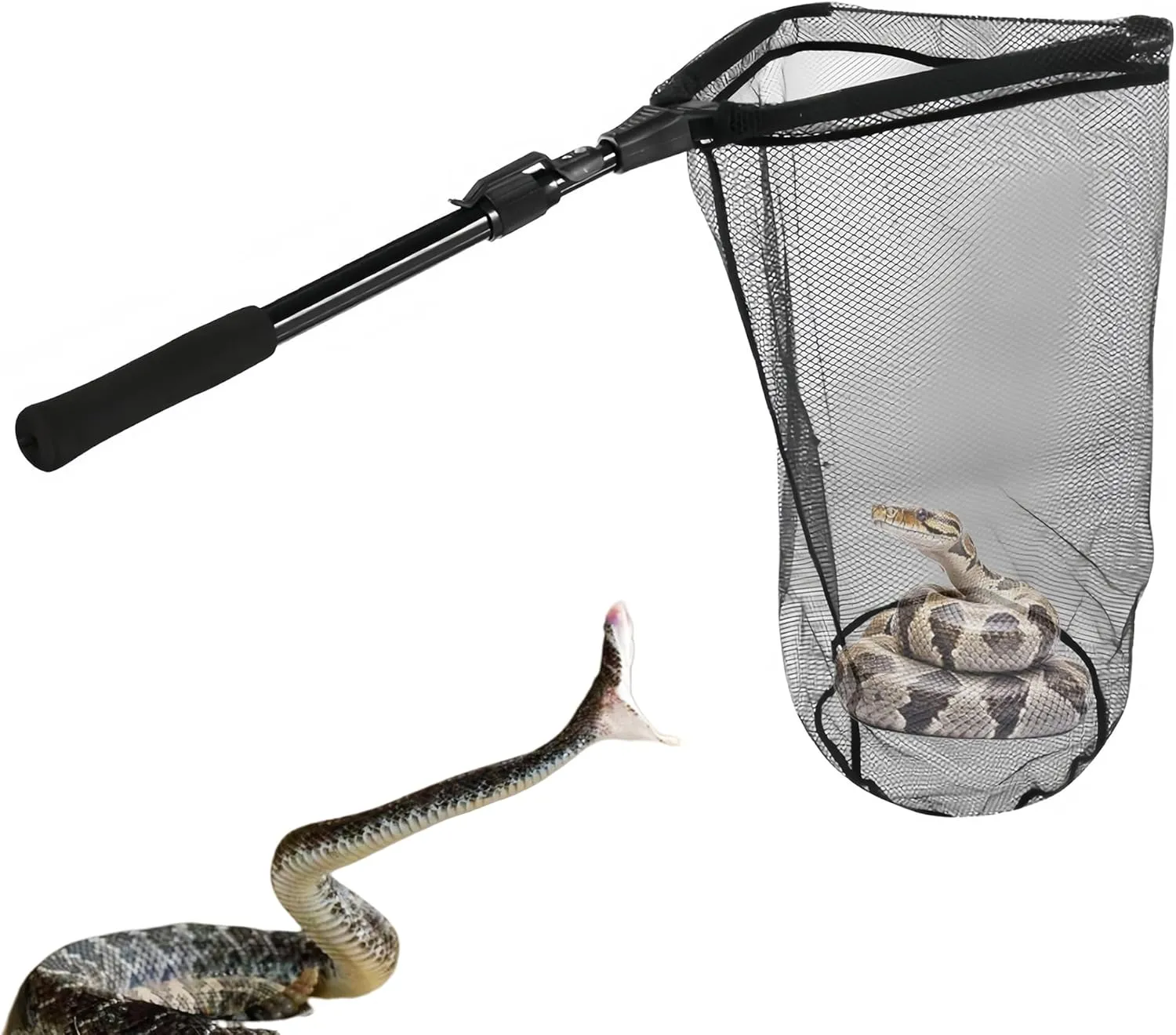Snake Capture Net with Telescopic Handle, Tools for Handling Snakes and Reptiles Removing and Catching Place Snakes Into The Net Bag