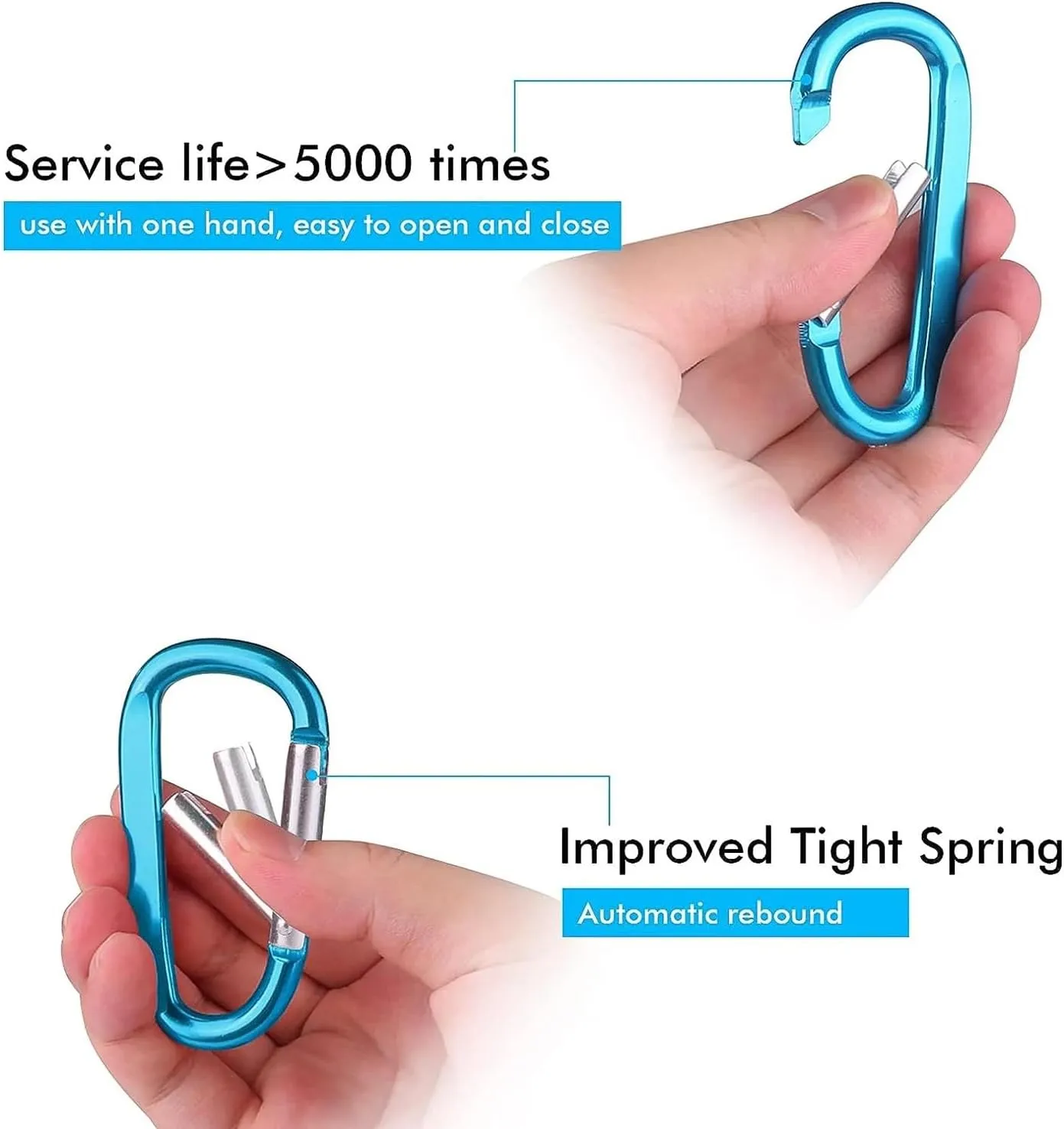 Snap Hook Aluminum D Shape Keychain Spring Hook for Camping Harness Hiking Carabiner