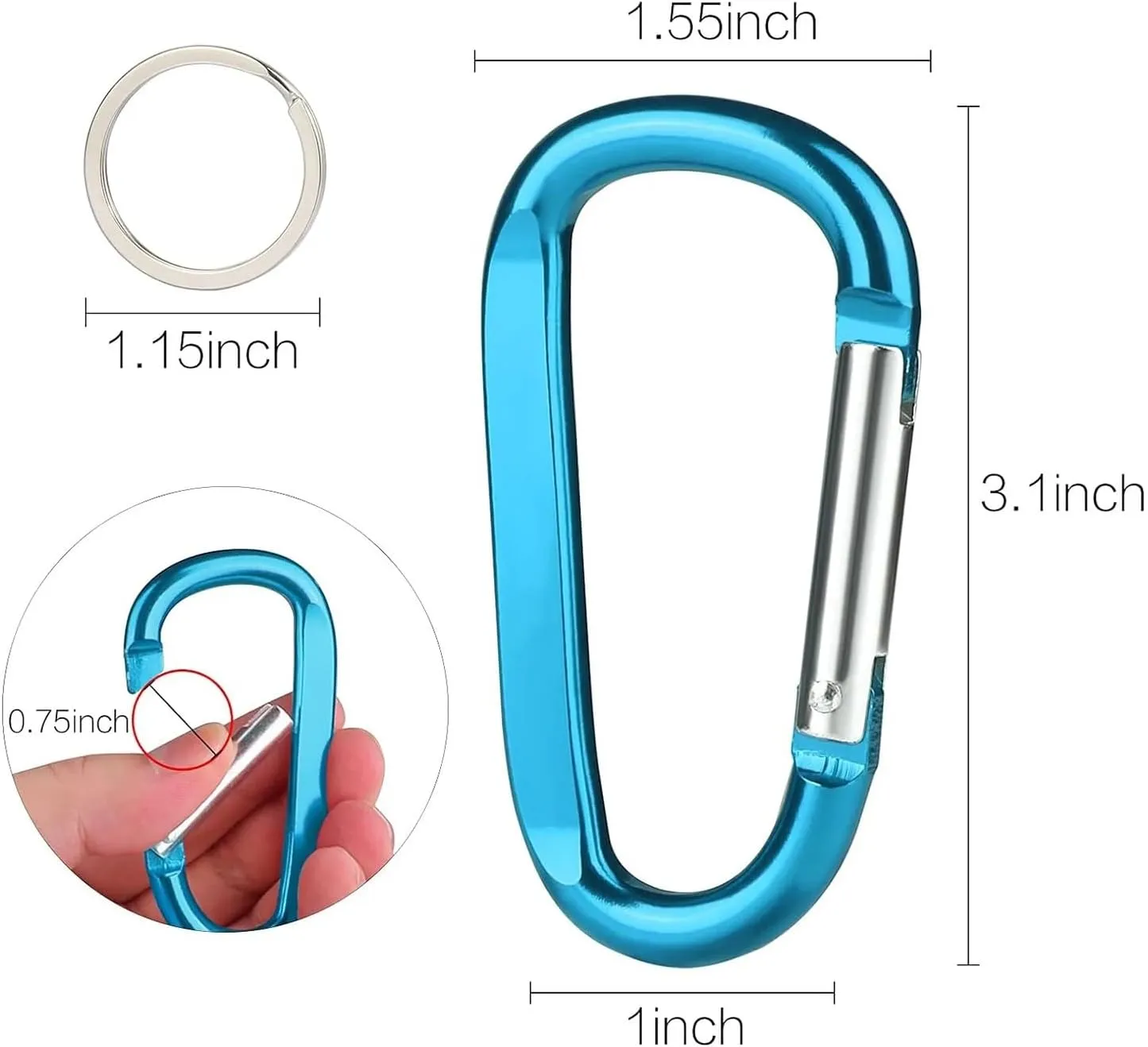 Snap Hook Aluminum D Shape Keychain Spring Hook for Camping Harness Hiking Carabiner