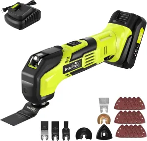 SnapFresh Oscillating Multi Tool Cordless, 20V DIY Tool Kit, 6 Speed, 3.2°Oscillation Angle, Quick-Lock Replaceable, 24pcs Accessories, Battery & Fast Charger, For Scraping, Blades Sanding, Cutting