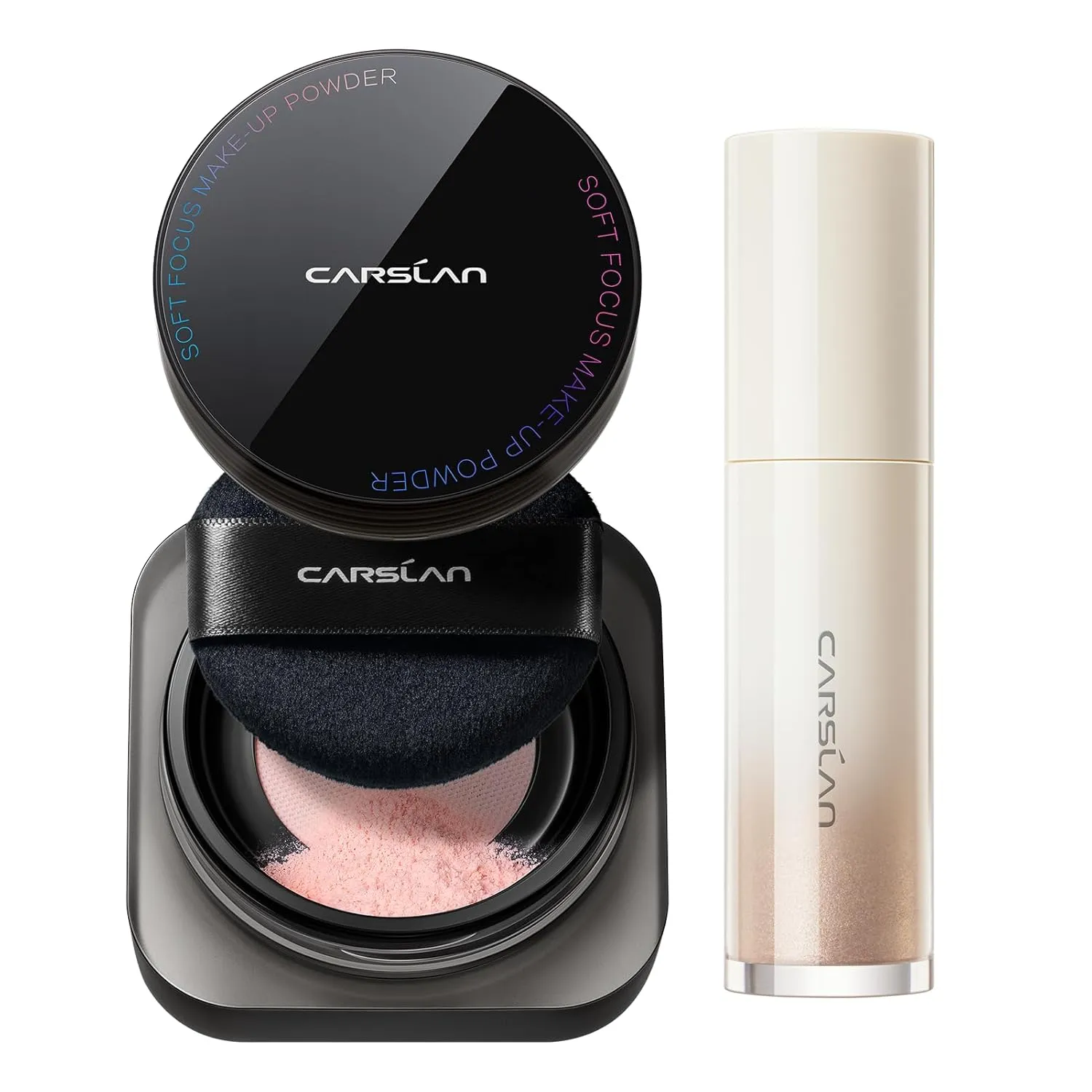 Soft Focus Makeup Powder Waterproof Oil Control Setting Powder 04Pink and 3D Liquid Highlighter 02, Face Cosmetics Kit, 2Pcs