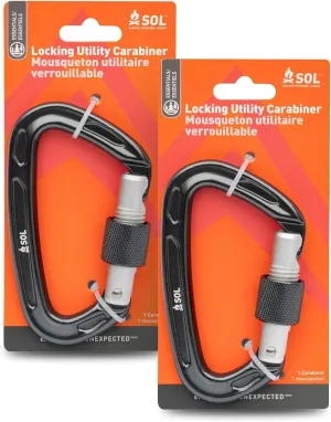 S.O.L. Survive Outdoors Longer Locking Utility Carabiner 10 cm - (Pack of 2)