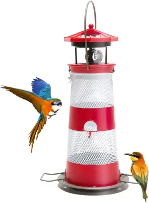 Solar Bird Feeder Lighthouse Hanging Outdoor Birdfeeder Garden Lantern Waterproof LED Lights Backyard Décor Patio Gifts for Bird Lovers