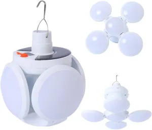 Solar Camping Light with LED Lantern，Portable Tent Lamp with Hanging Hook，Folding Football Bulbs Rechargeable Light with Cable for Camping, Outdoor, Office, Home, Tent, car, barn,Workshop, Warehouse