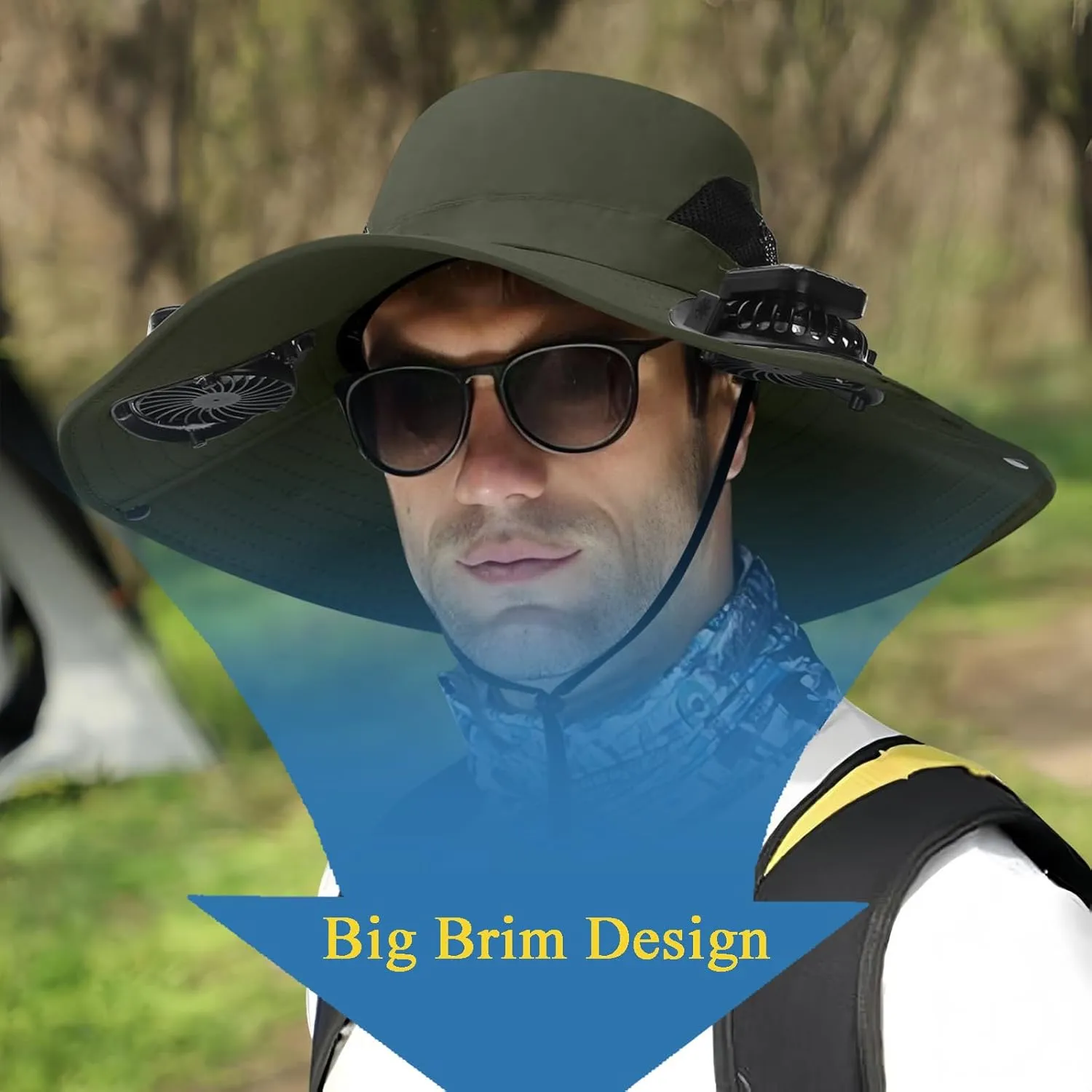 Solar Fan Hat Outdoor, Wide Brim Sun Hat with 2 Solar Fans, 2025 UPF 50  Bucket Sun Hat for Men Women, Solar Powered