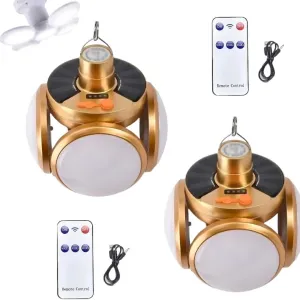 Solar Hanging Lantern 2-Pack with USB Rechargeable, Portable Outdoor Camping Lights Waterproof for Tent & Garden, Foldable Design & 2000 Lumen Brightness (Gold)