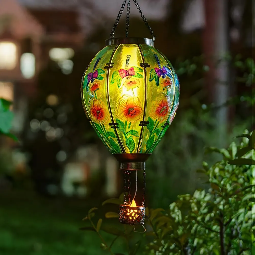 Solar Hot Air Balloon Lantern with Flame, Large Dragonfly Solar Lanterns Outdoor Waterproof, Hanging Hot Air Balloon Decor, Outdoor Lanterns for Yard Farmhouse