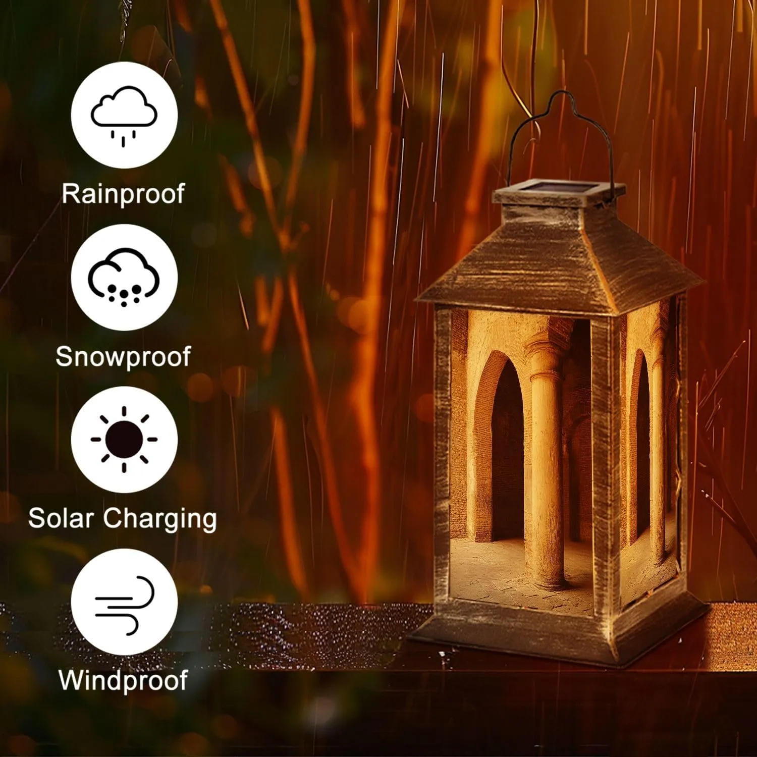 Solar Lantern Abbey San Galgano Outdoor Garden Hanging Lantern Waterproof Solar Powered Lighting Outside Table Lamp for Deck Yard Camping Patio Decor