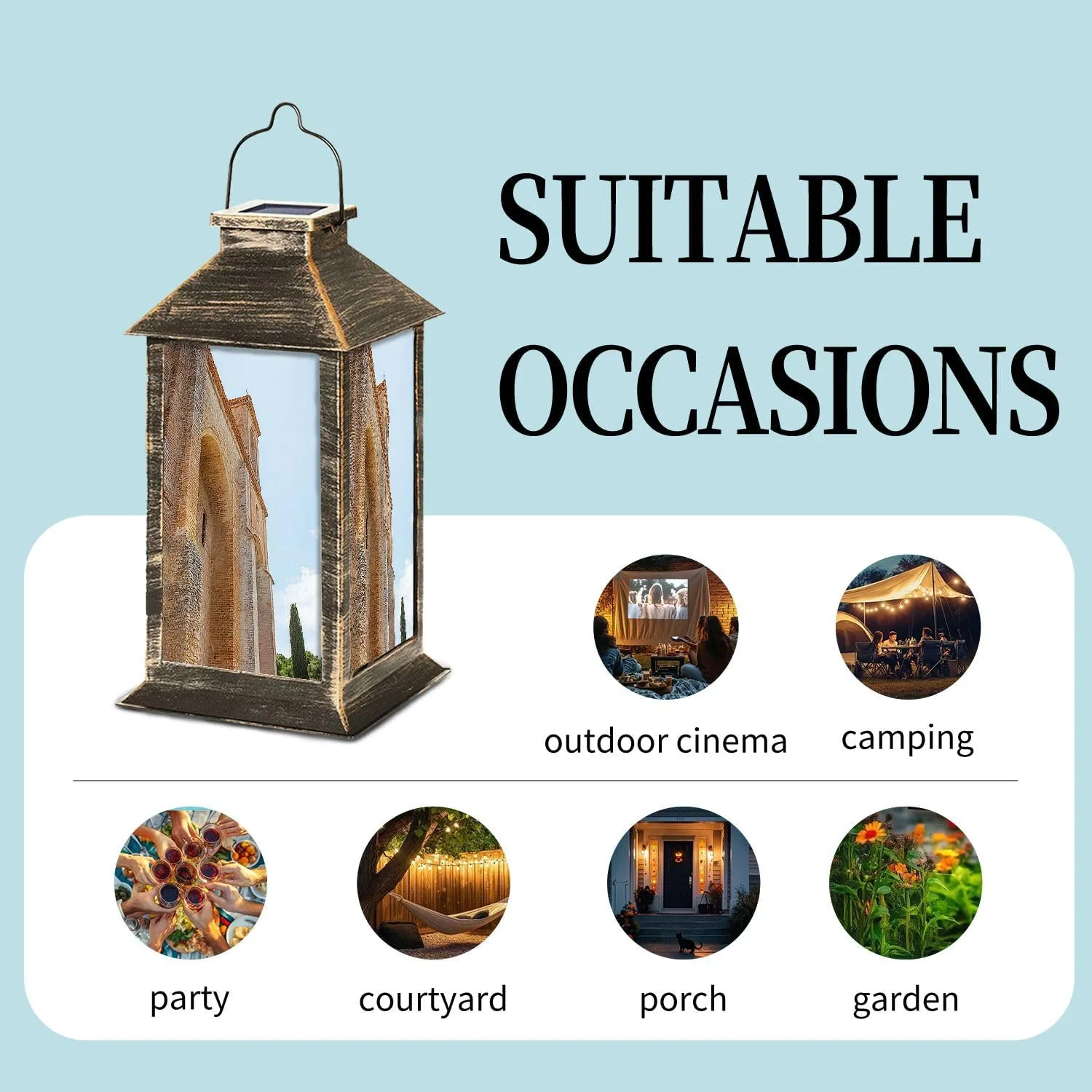 Solar Lantern Abbey San Galgano Outdoor Garden Hanging Lantern Waterproof Solar Powered Lighting Outside Table Lamp for Deck Yard Camping Patio Decor