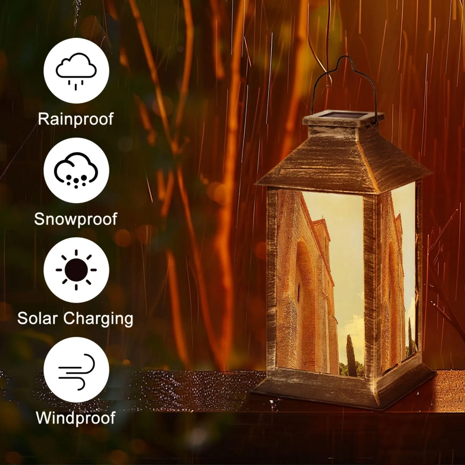 Solar Lantern Abbey San Galgano Outdoor Garden Hanging Lantern Waterproof Solar Powered Lighting Outside Table Lamp for Deck Yard Camping Patio Decor