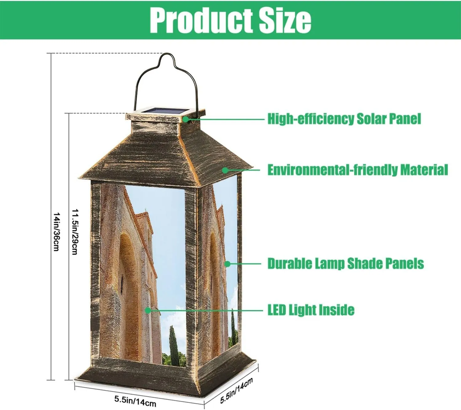 Solar Lantern Abbey San Galgano Outdoor Garden Hanging Lantern Waterproof Solar Powered Lighting Outside Table Lamp for Deck Yard Camping Patio Decor