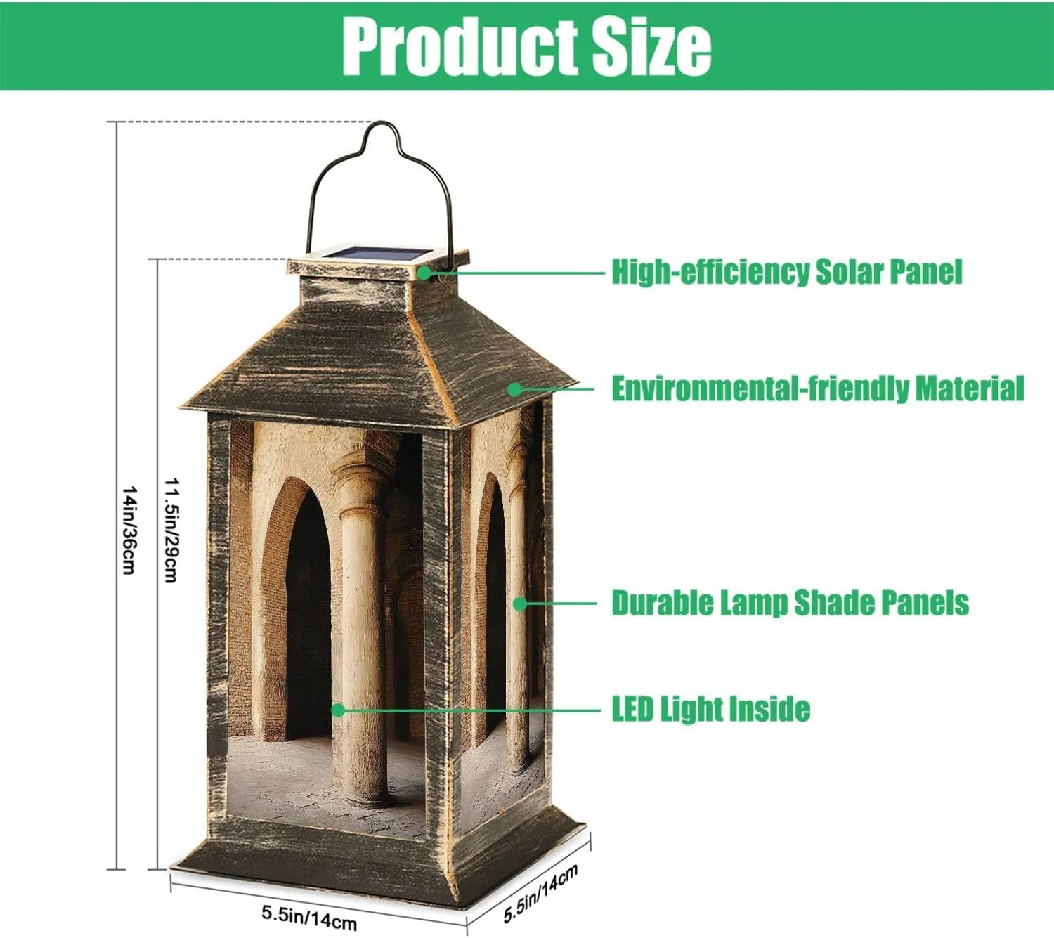 Solar Lantern Abbey San Galgano Outdoor Garden Hanging Lantern Waterproof Solar Powered Lighting Outside Table Lamp for Deck Yard Camping Patio Decor