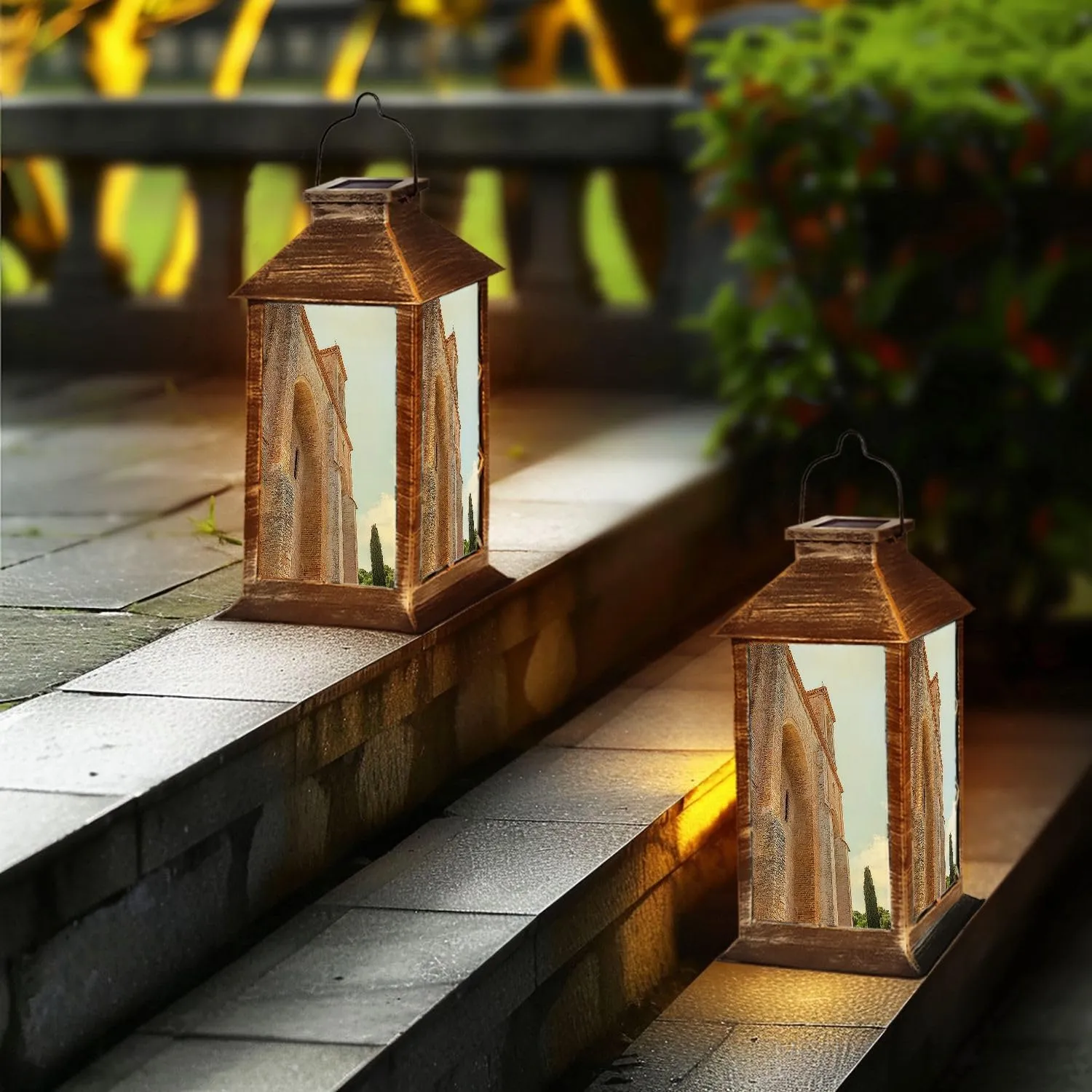 Solar Lantern Abbey San Galgano Outdoor Garden Hanging Lantern Waterproof Solar Powered Lighting Outside Table Lamp for Deck Yard Camping Patio Decor