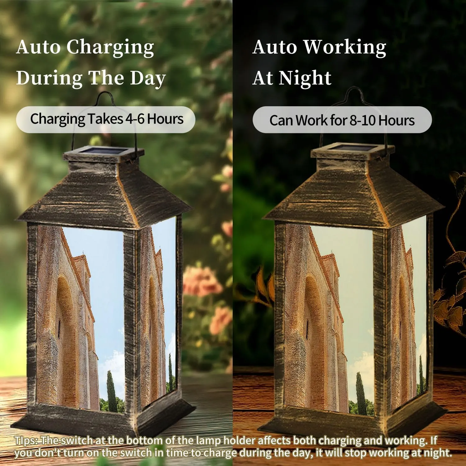 Solar Lantern Abbey San Galgano Outdoor Garden Hanging Lantern Waterproof Solar Powered Lighting Outside Table Lamp for Deck Yard Camping Patio Decor