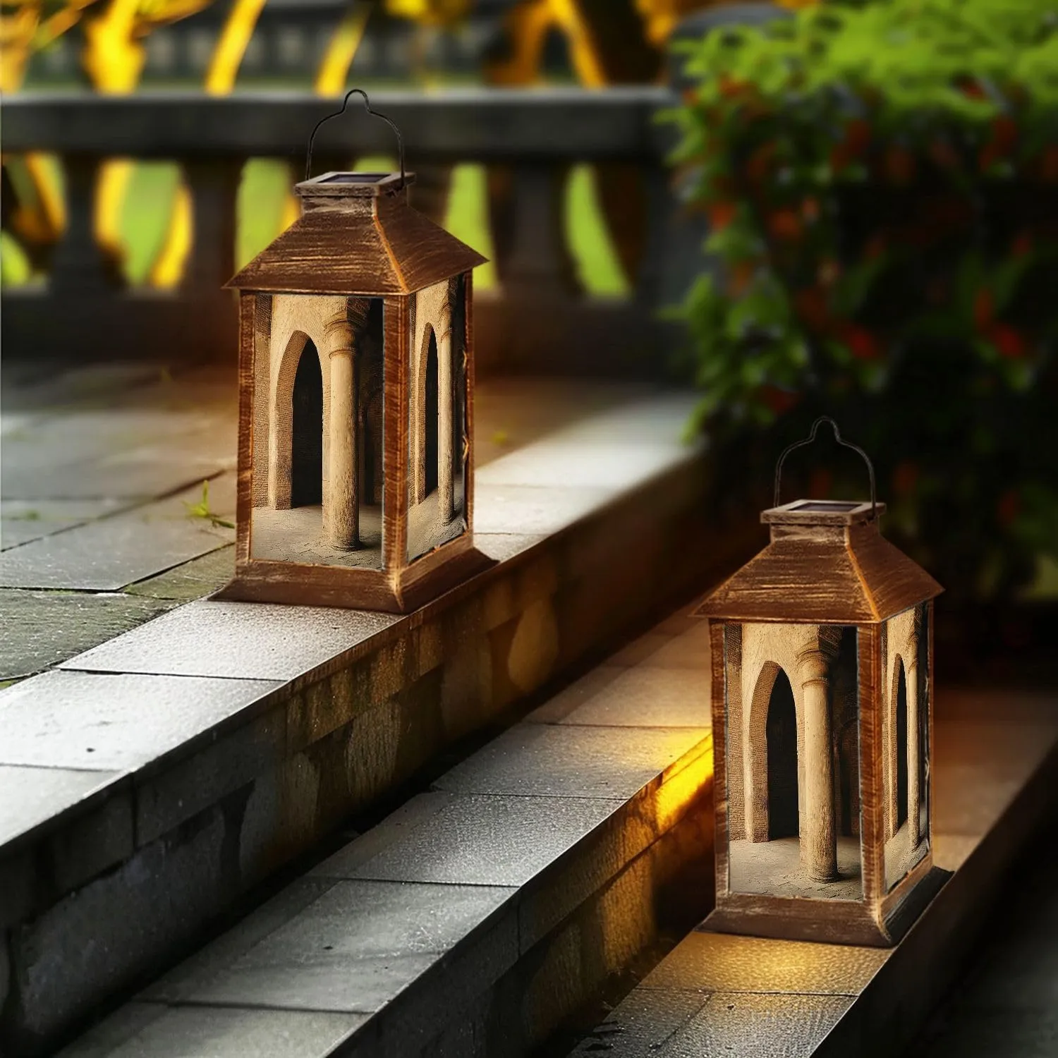 Solar Lantern Abbey San Galgano Outdoor Garden Hanging Lantern Waterproof Solar Powered Lighting Outside Table Lamp for Deck Yard Camping Patio Decor