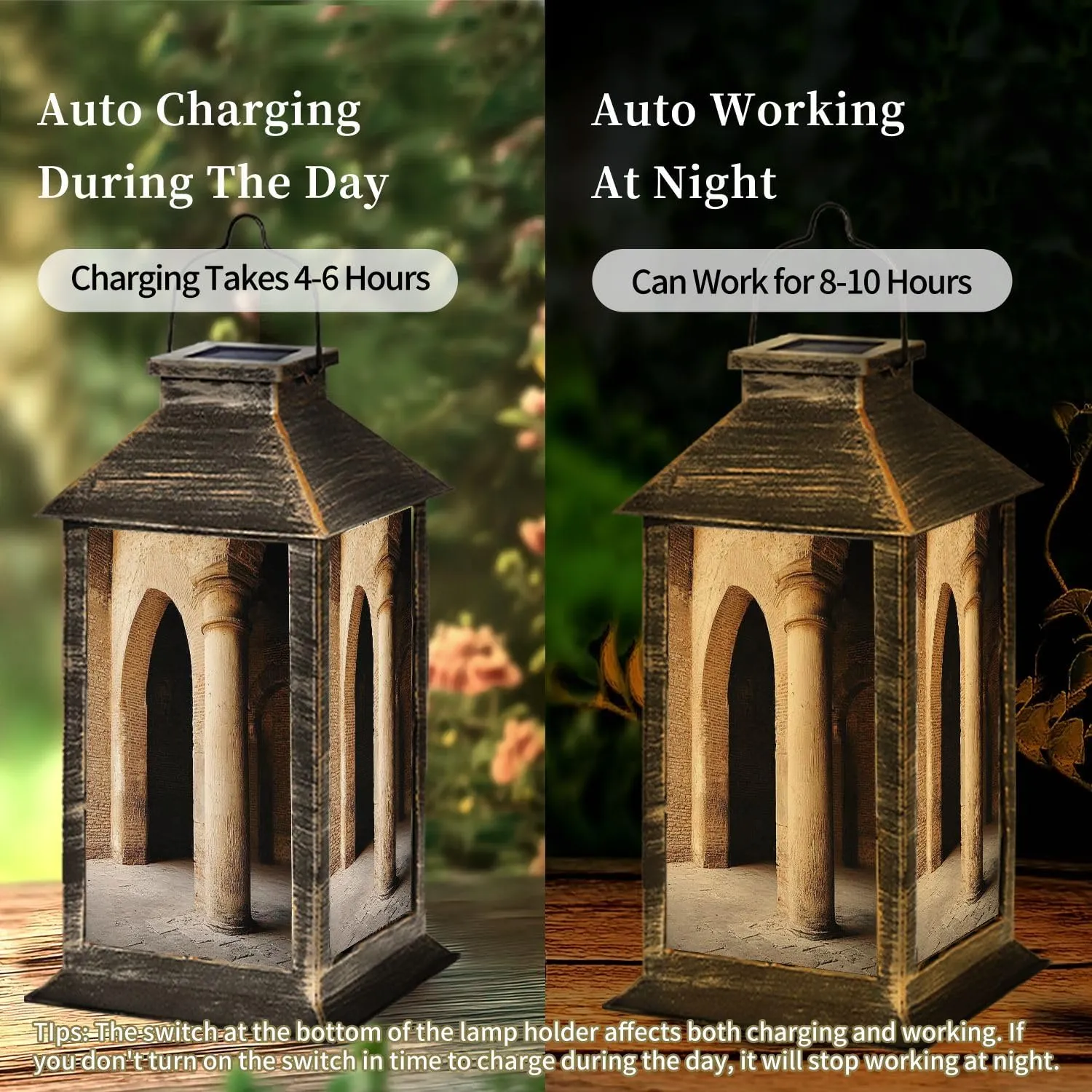 Solar Lantern Abbey San Galgano Outdoor Garden Hanging Lantern Waterproof Solar Powered Lighting Outside Table Lamp for Deck Yard Camping Patio Decor