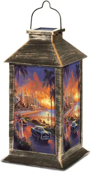 Solar Lantern Art Sunset Bay Illustration Opulent Hotel Retro Cars Outdoor Waterproof Garden Hanging Lantern Solar Powered Lighting Outside Table Lamp for Patio Deck Camping 1 Pack