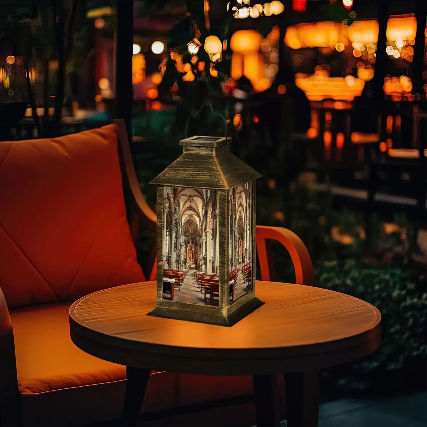 Solar Lantern Cathedral Assumption Virgin Mary City Center Outdoor Garden Hanging Lantern Waterproof Solar Powered Lighting Outside Table Lamp for Deck Yard Camping Patio Decor