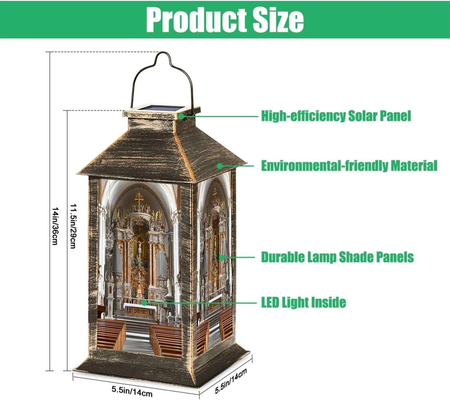 Solar Lantern Cathedral Assumption Virgin Mary City Center Outdoor Garden Hanging Lantern Waterproof Solar Powered Lighting Outside Table Lamp for Deck Yard Camping Patio Decor