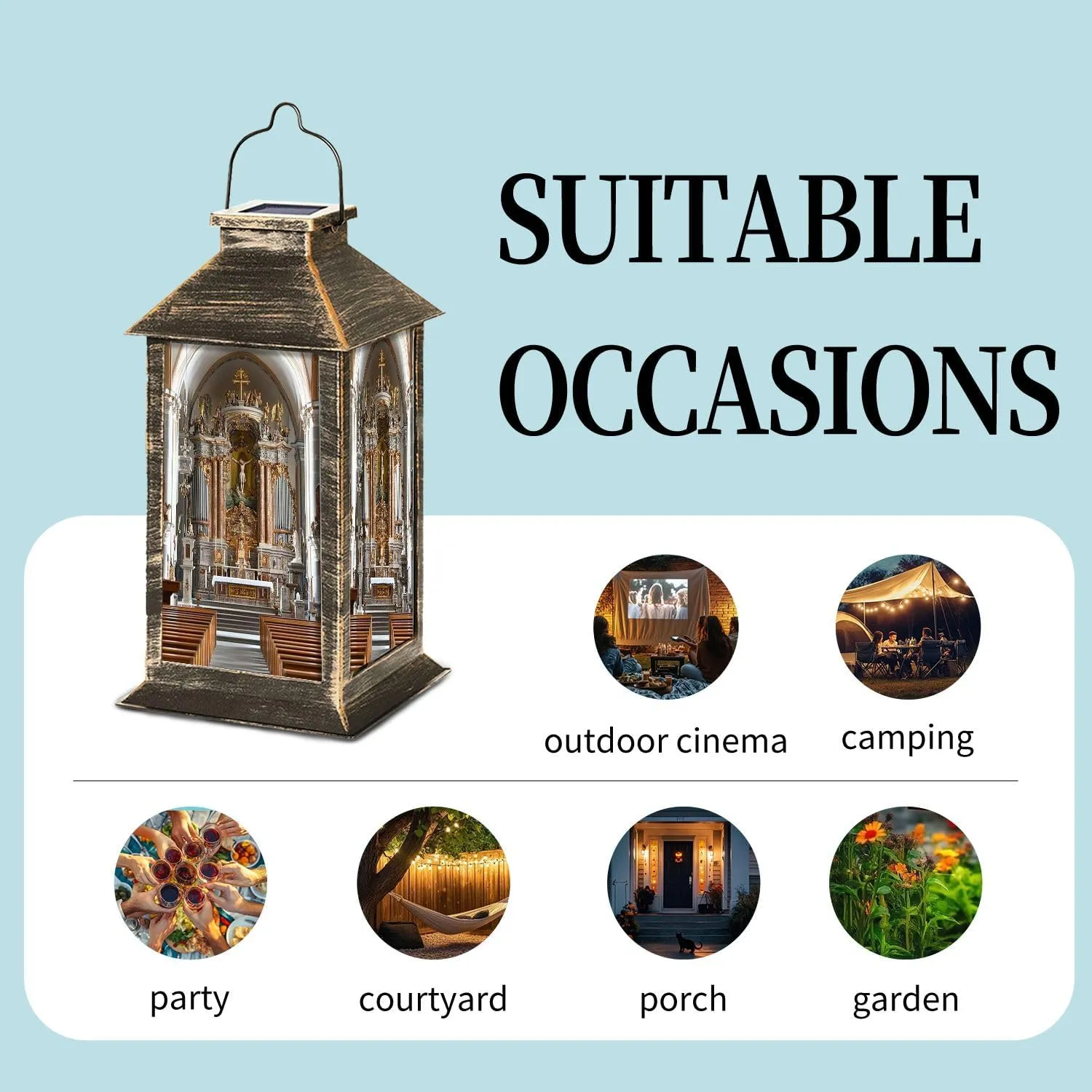 Solar Lantern Cathedral Assumption Virgin Mary City Center Outdoor Garden Hanging Lantern Waterproof Solar Powered Lighting Outside Table Lamp for Deck Yard Camping Patio Decor