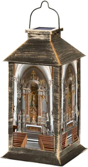 Solar Lantern Cathedral Assumption Virgin Mary City Center Outdoor Garden Hanging Lantern Waterproof Solar Powered Lighting Outside Table Lamp for Deck Yard Camping Patio Decor