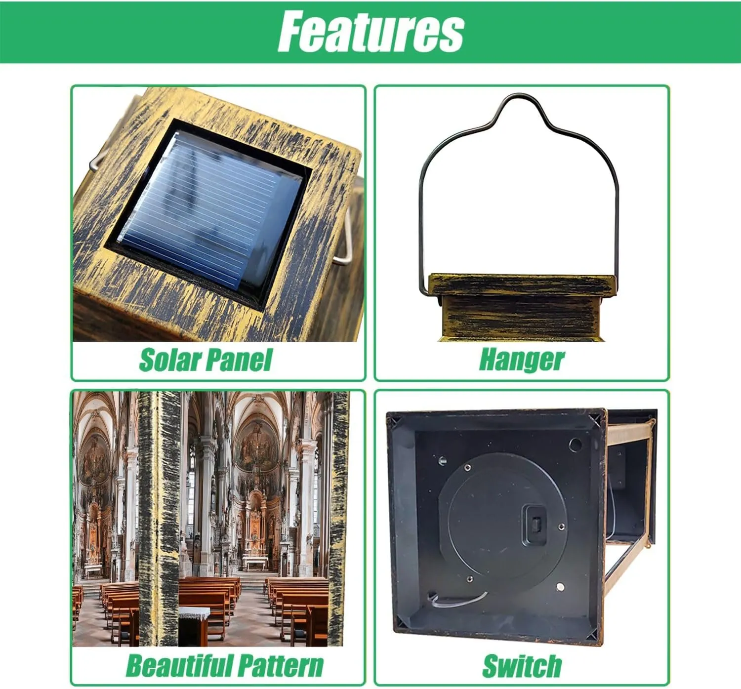 Solar Lantern Cathedral Assumption Virgin Mary City Center Outdoor Garden Hanging Lantern Waterproof Solar Powered Lighting Outside Table Lamp for Deck Yard Camping Patio Decor