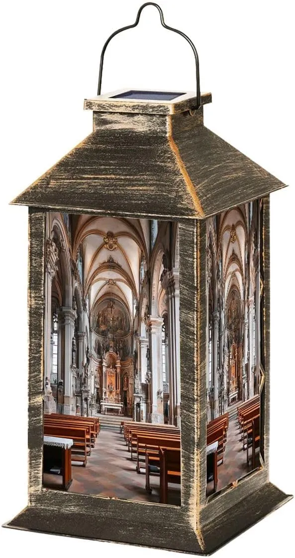 Solar Lantern Cathedral Assumption Virgin Mary City Center Outdoor Garden Hanging Lantern Waterproof Solar Powered Lighting Outside Table Lamp for Deck Yard Camping Patio Decor