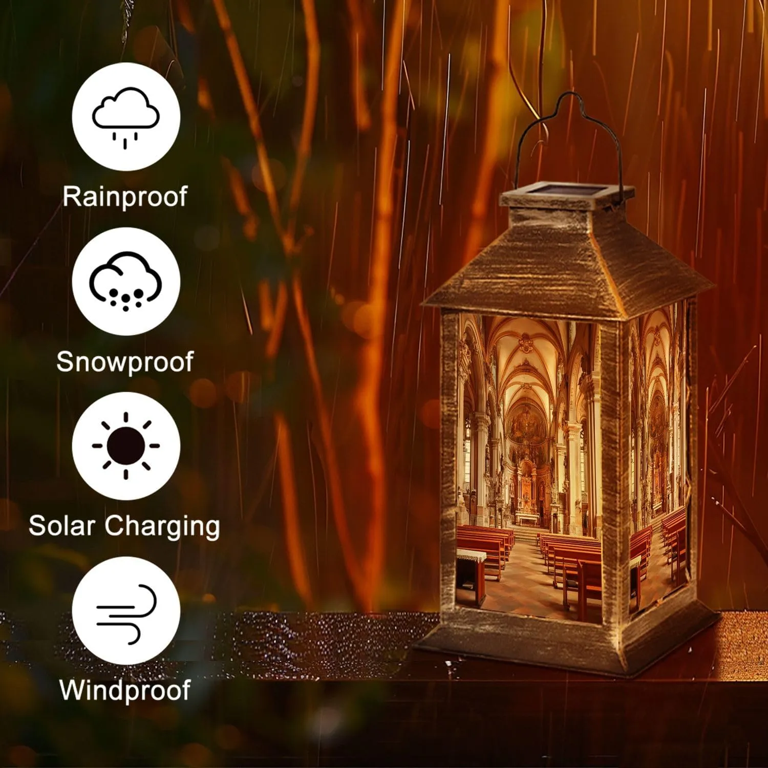 Solar Lantern Cathedral Assumption Virgin Mary City Center Outdoor Garden Hanging Lantern Waterproof Solar Powered Lighting Outside Table Lamp for Deck Yard Camping Patio Decor