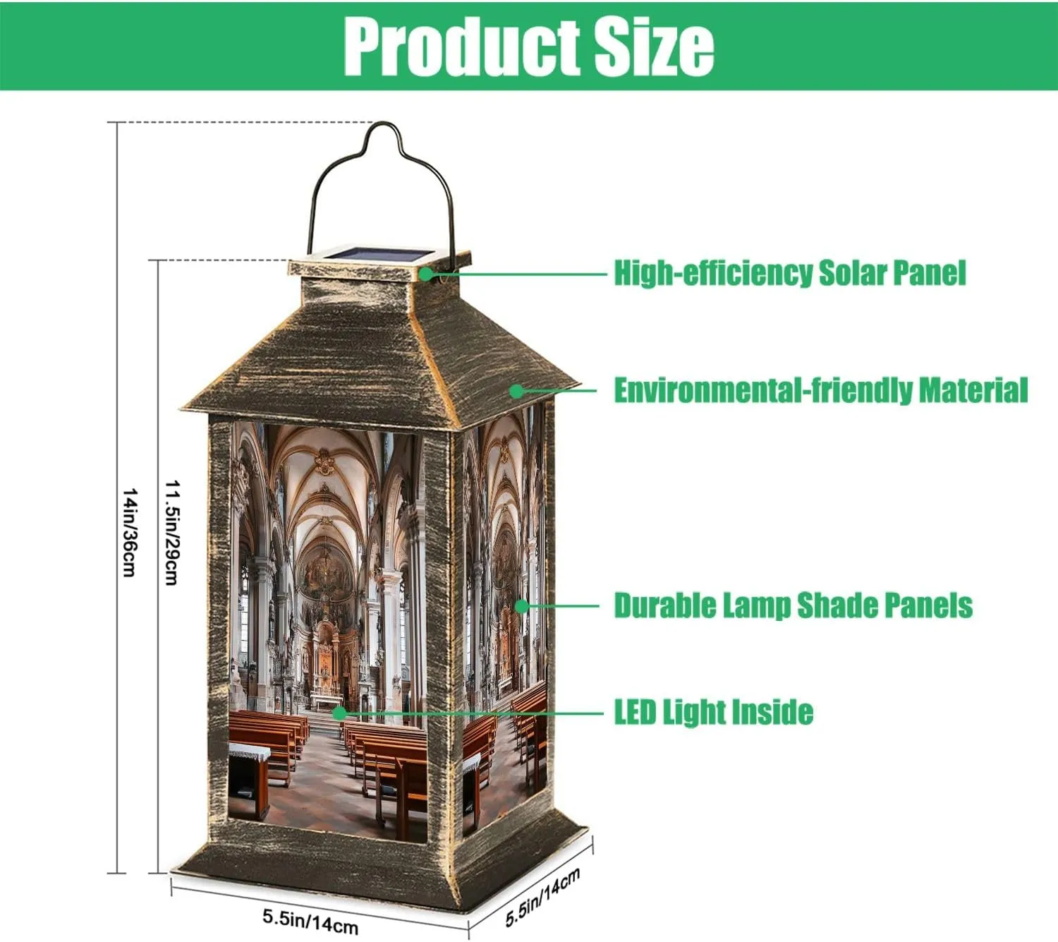 Solar Lantern Cathedral Assumption Virgin Mary City Center Outdoor Garden Hanging Lantern Waterproof Solar Powered Lighting Outside Table Lamp for Deck Yard Camping Patio Decor