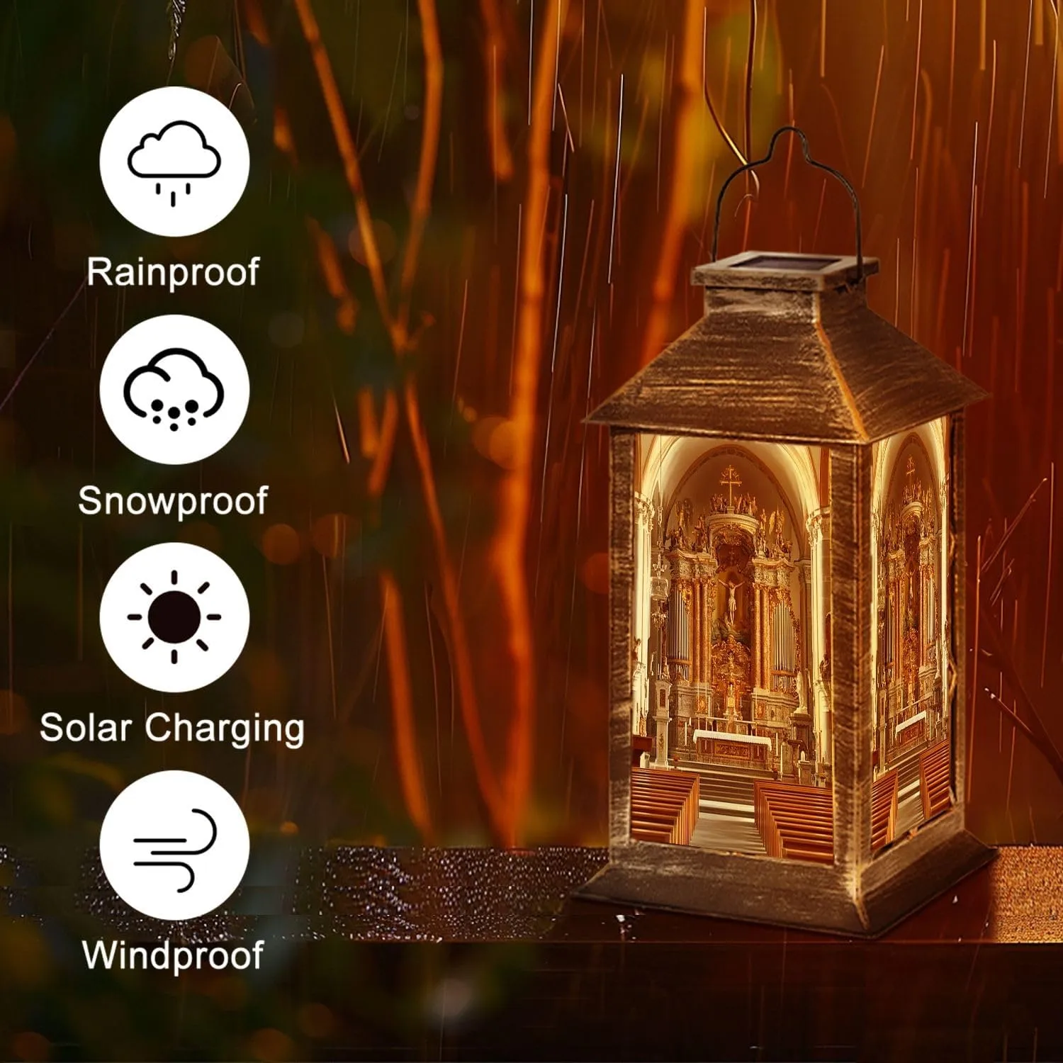 Solar Lantern Cathedral Assumption Virgin Mary City Center Outdoor Garden Hanging Lantern Waterproof Solar Powered Lighting Outside Table Lamp for Deck Yard Camping Patio Decor