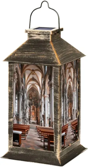 Solar Lantern Cathedral Assumption Virgin Mary City Center Outdoor Garden Hanging Lantern Waterproof Solar Powered Lighting Outside Table Lamp for Deck Yard Camping Patio Decor