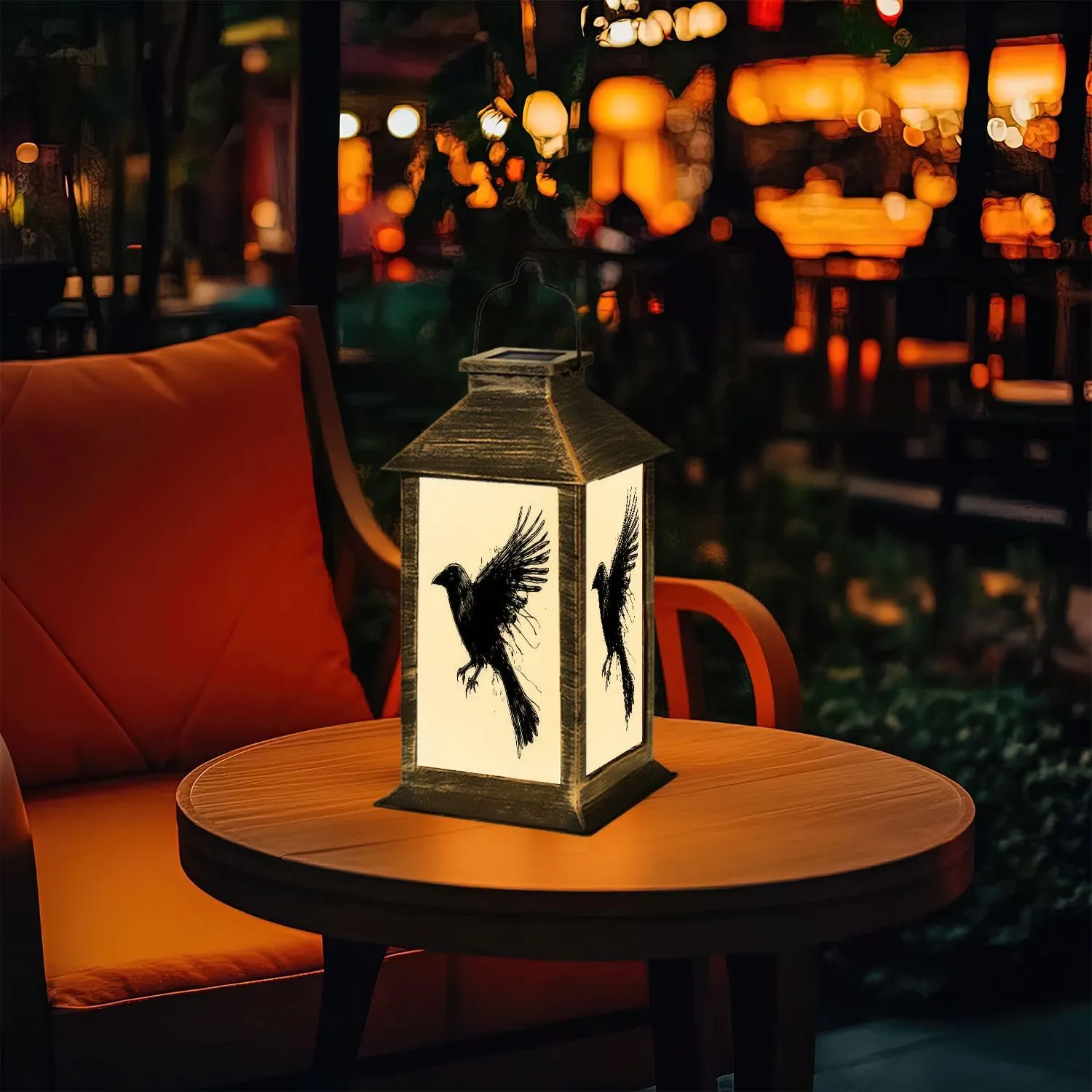 Solar Lantern Crows Ink Grunge Outdoor Waterproof Garden Hanging Lantern Solar Powered Lighting Outside Table Lamp for Patio Deck Camping 1 Pack