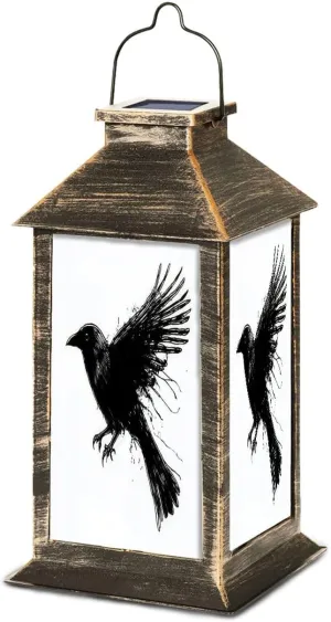Solar Lantern Crows Ink Grunge Outdoor Waterproof Garden Hanging Lantern Solar Powered Lighting Outside Table Lamp for Patio Deck Camping 1 Pack