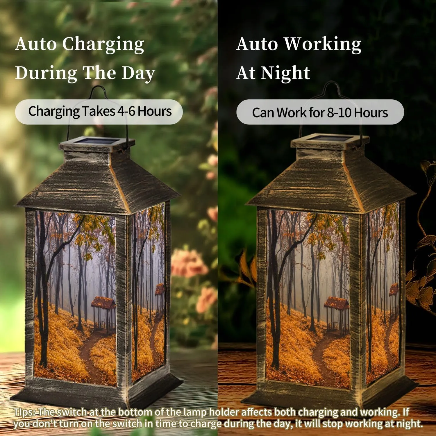 Solar Lantern Eco Path Outdoor Garden Hanging Lantern Waterproof Solar Powered Lighting Outside Table Lamp for Deck Yard Camping Patio Decor