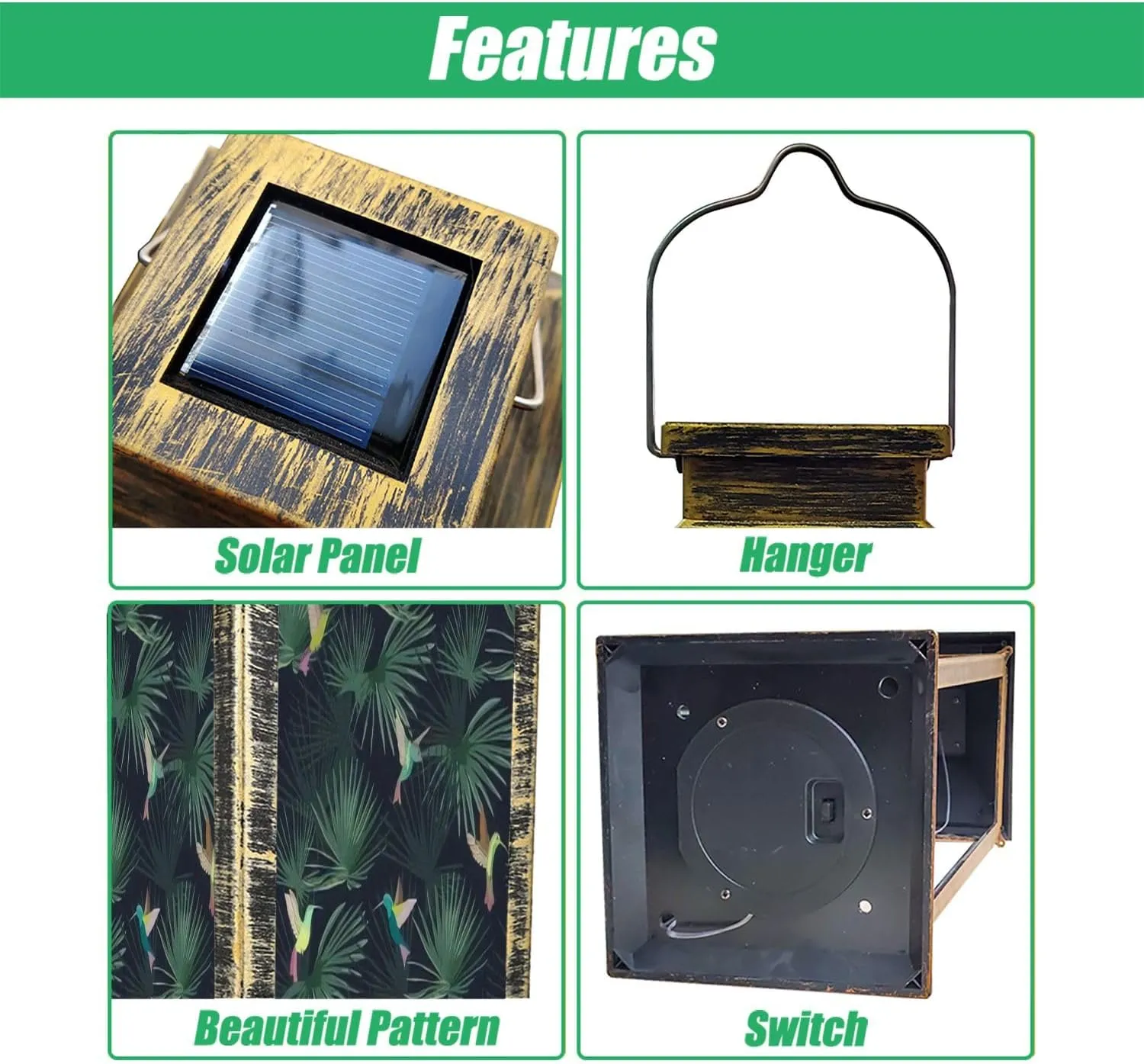 Solar Lantern Exotic Tropical Forest Hummingbirds Colibri Outdoor Garden Hanging Lantern Waterproof Solar Powered Lighting Outside Table Lamp for Patio Deck Yard Camping Beach House Decor