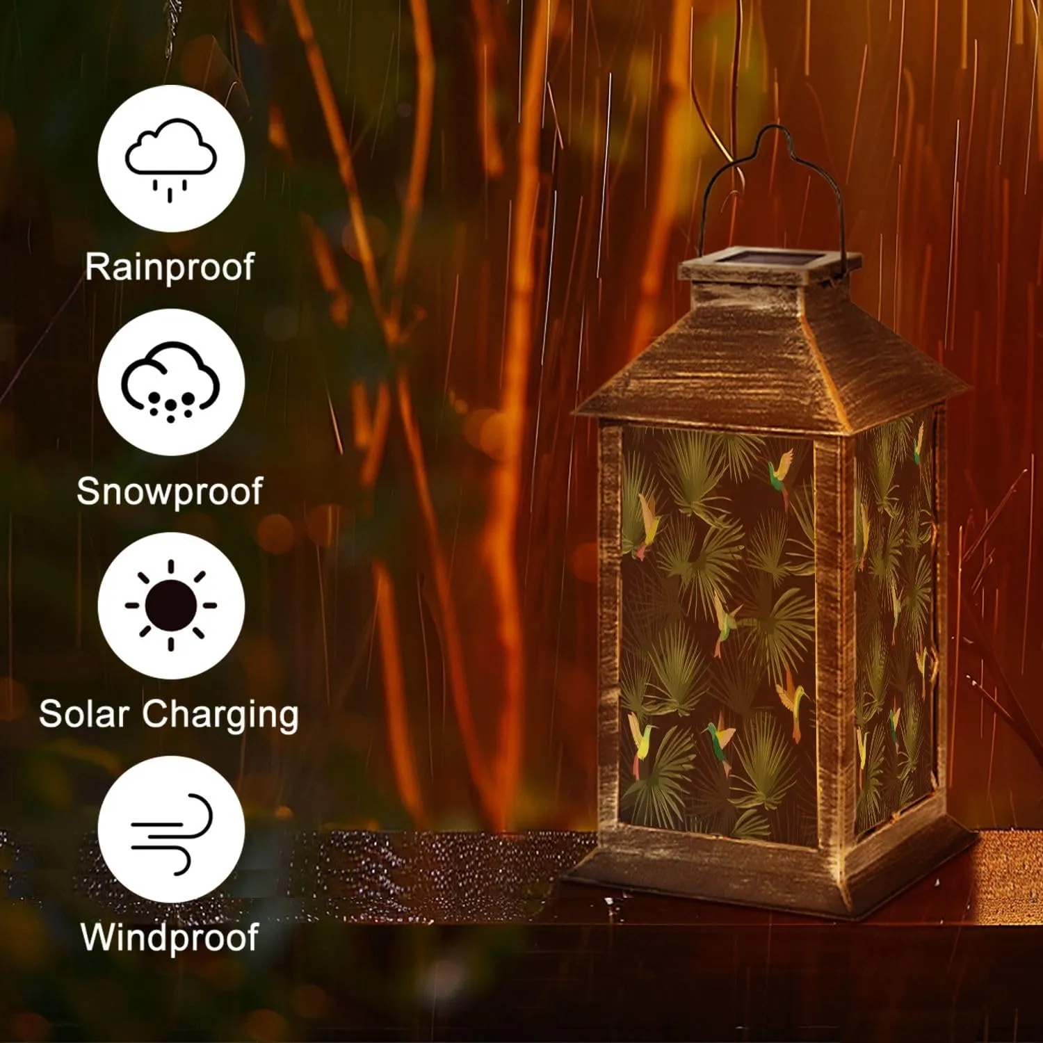 Solar Lantern Exotic Tropical Forest Hummingbirds Colibri Outdoor Garden Hanging Lantern Waterproof Solar Powered Lighting Outside Table Lamp for Patio Deck Yard Camping Beach House Decor