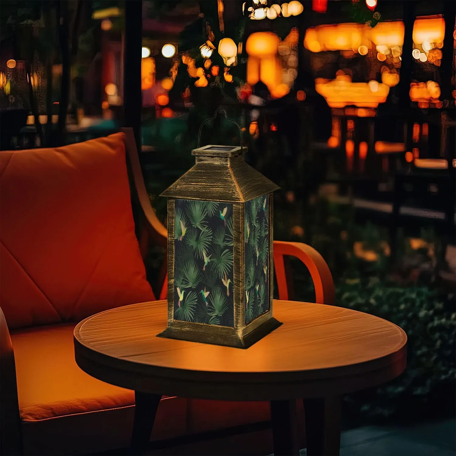 Solar Lantern Exotic Tropical Forest Hummingbirds Colibri Outdoor Garden Hanging Lantern Waterproof Solar Powered Lighting Outside Table Lamp for Patio Deck Yard Camping Beach House Decor