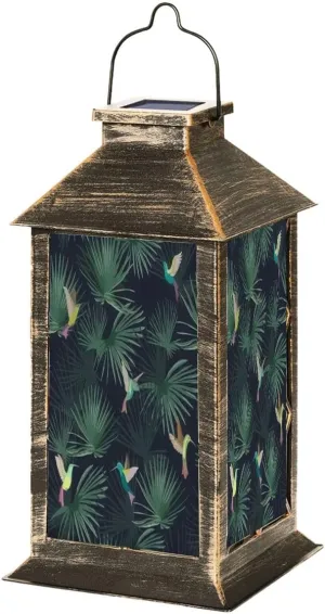 Solar Lantern Exotic Tropical Forest Hummingbirds Colibri Outdoor Garden Hanging Lantern Waterproof Solar Powered Lighting Outside Table Lamp for Patio Deck Yard Camping Beach House Decor