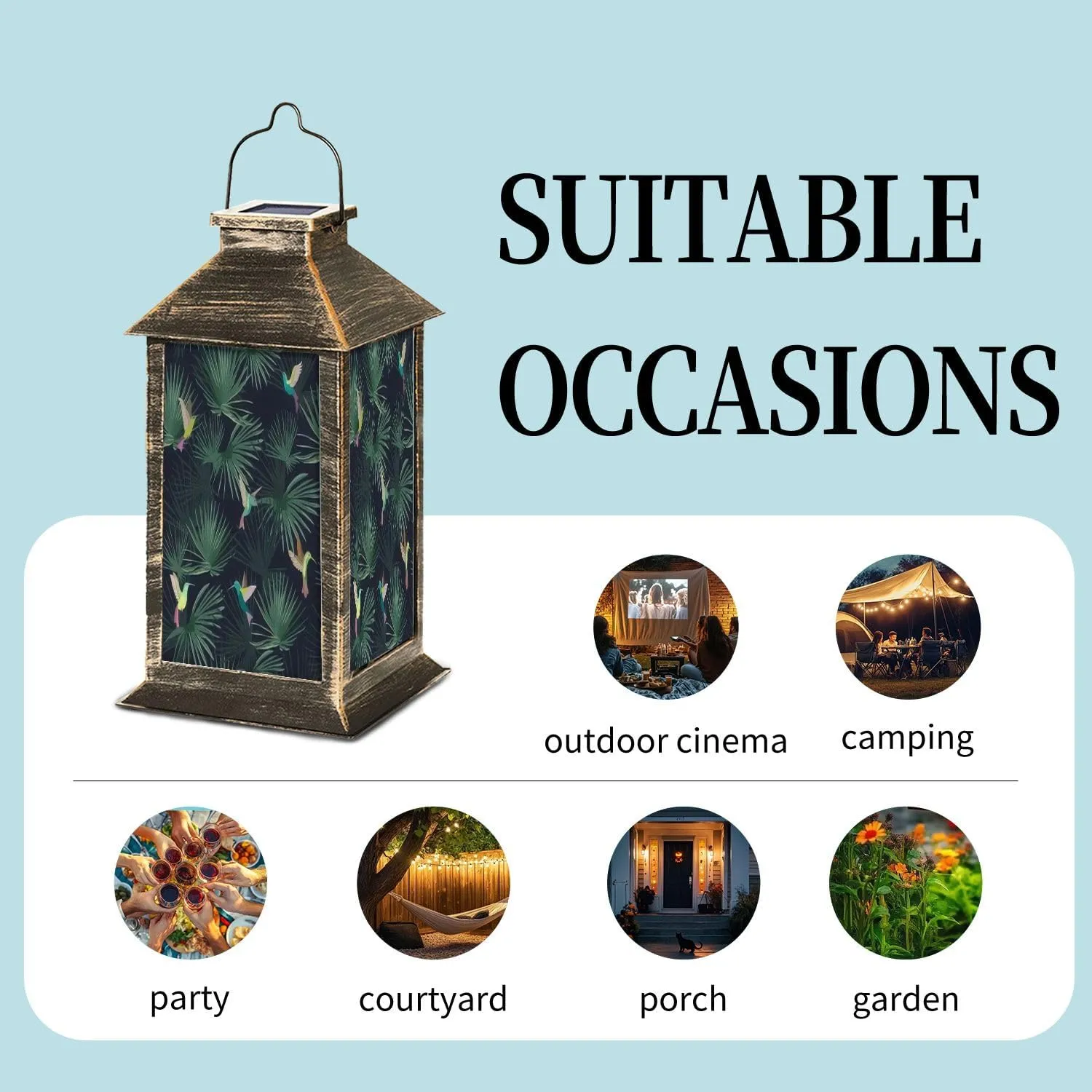 Solar Lantern Exotic Tropical Forest Hummingbirds Colibri Outdoor Garden Hanging Lantern Waterproof Solar Powered Lighting Outside Table Lamp for Patio Deck Yard Camping Beach House Decor