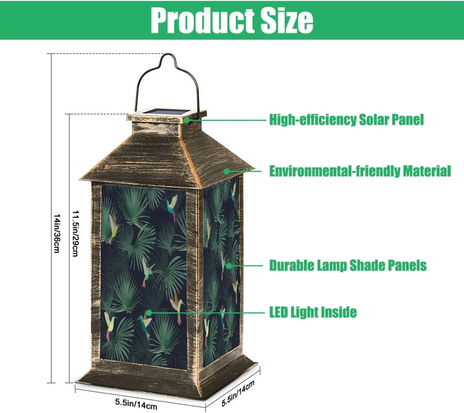 Solar Lantern Exotic Tropical Forest Hummingbirds Colibri Outdoor Garden Hanging Lantern Waterproof Solar Powered Lighting Outside Table Lamp for Patio Deck Yard Camping Beach House Decor