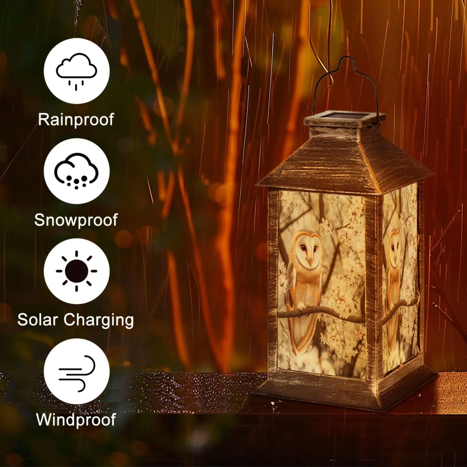 Solar Lantern Fine Art Portrait Barn owl Among Flowers Tyto alba Outdoor Garden Hanging Lantern Waterproof Solar Powered Lighting Outside Table Lamp for Deck Yard Camping Patio Decor
