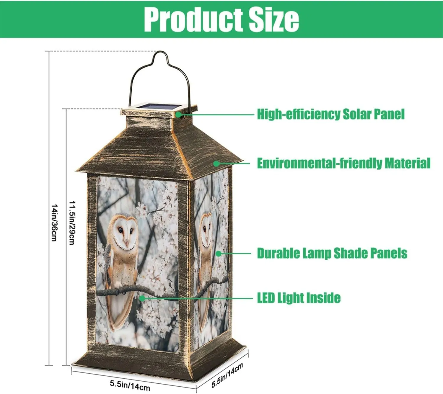 Solar Lantern Fine Art Portrait Barn owl Among Flowers Tyto alba Outdoor Garden Hanging Lantern Waterproof Solar Powered Lighting Outside Table Lamp for Deck Yard Camping Patio Decor
